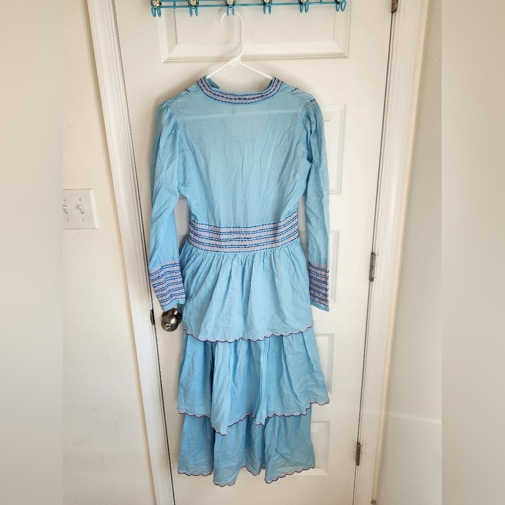 Celia Womens Blue Maxi Dress Tiered Long Sleeve Size S READ #D3 - Picture 5 of 8